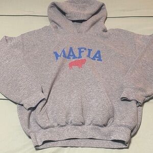 Gildan Gray Hoodie with Blue and Red Design